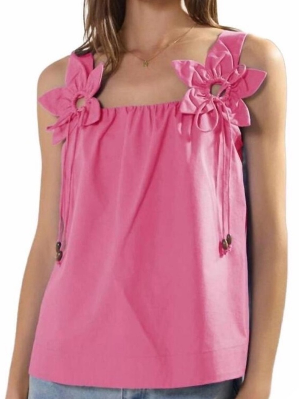 Oddi NEW Primrose Poplin Sleeveless Top Pink Womens 2X Summer Cottagecore